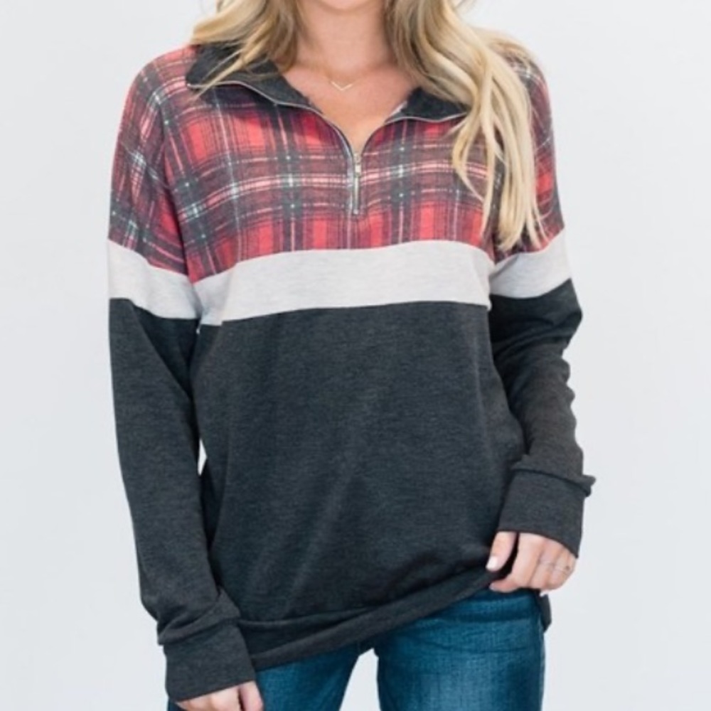 Plaid Colorblock Pullover